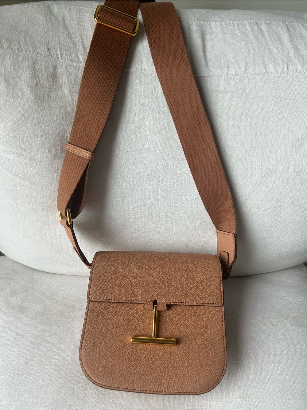 Tom Ford Tara Mini Crossbody Bag in Tan Leather with Gold Hardware